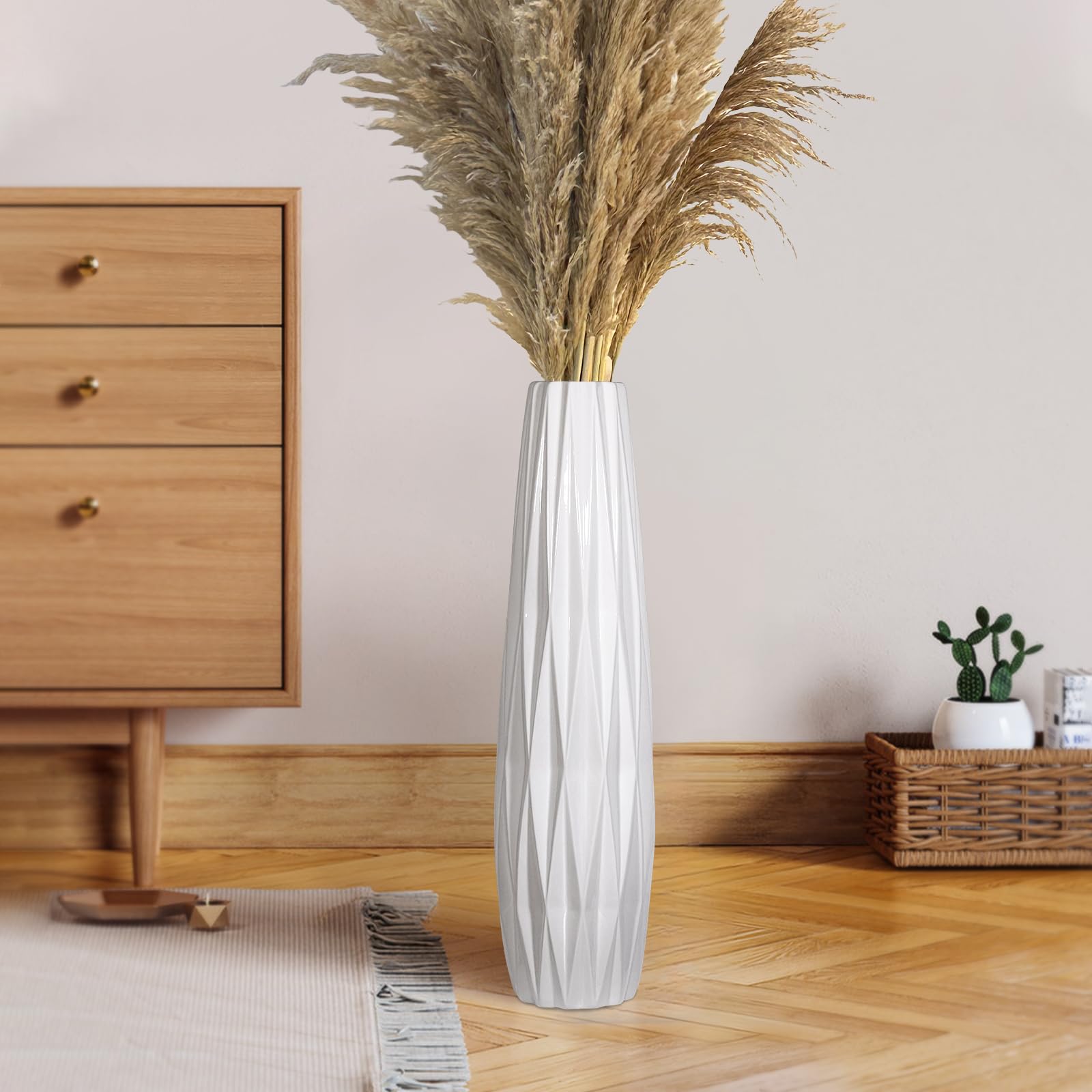 GDSZJLJ 24 Inch Tall White Ceramic Floor Vase, Big Standing Flower Vase with Glossy Glaze, Large White Vases for Flowers,Decorative Ceramic Vases for