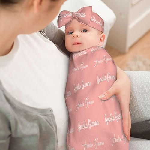 Miniatura 4 de WAJL POD Manta personalizada para bebé y gorro con diadema para niñas y niños con nombre, mantas de bebé personalizadas para niñas y niños con