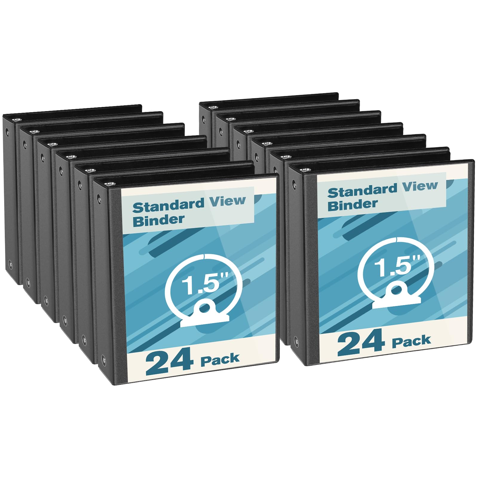 CIXILDTS 1.5-inch Round Ring Binder, Durable 1.5" 3 Ring Binder Fit Letter Size Paper, Black, 24-Pack, 1.5 Inches