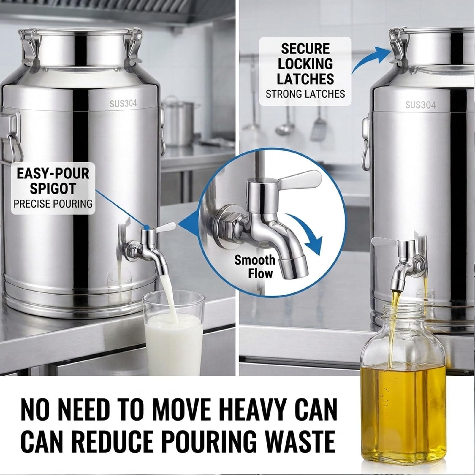 Bidon Alimentaire Inox avec Robinet, Jerrican Eau SUS304 pour Ferme