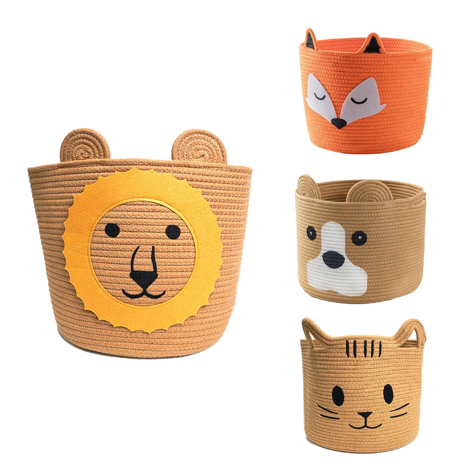 Voltico Lion Animal Cotton Rope Toy Basket, 30X30cm Foldable Woven Baby Storage Basket,Kallax Compatible,Versatile Storage Boxes For Nursery Organization (Lion)