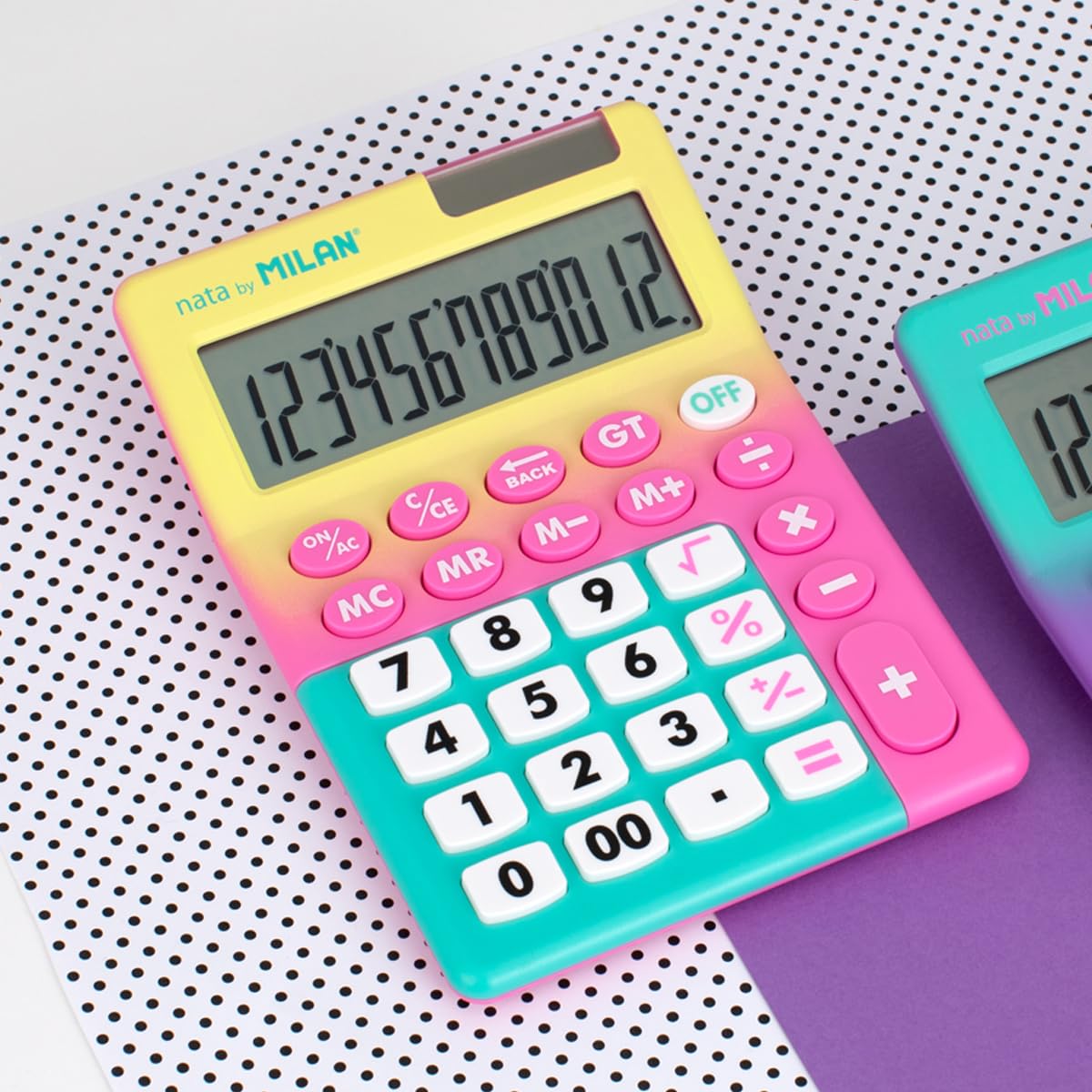Amazon | ミラン 12桁ビッグキー電卓 イエロー＆ピンク