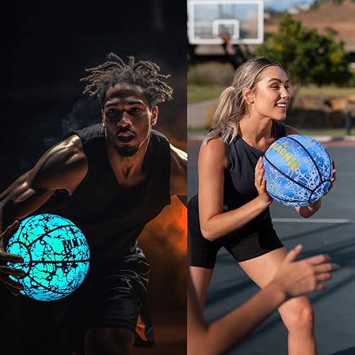 Miniatura 4 de Balón de baloncesto holográfico que brilla en la oscuridad, tamaño oficial 7, para interiores y exteriores, luminoso, de cuero, 29.5 pulgadas, con