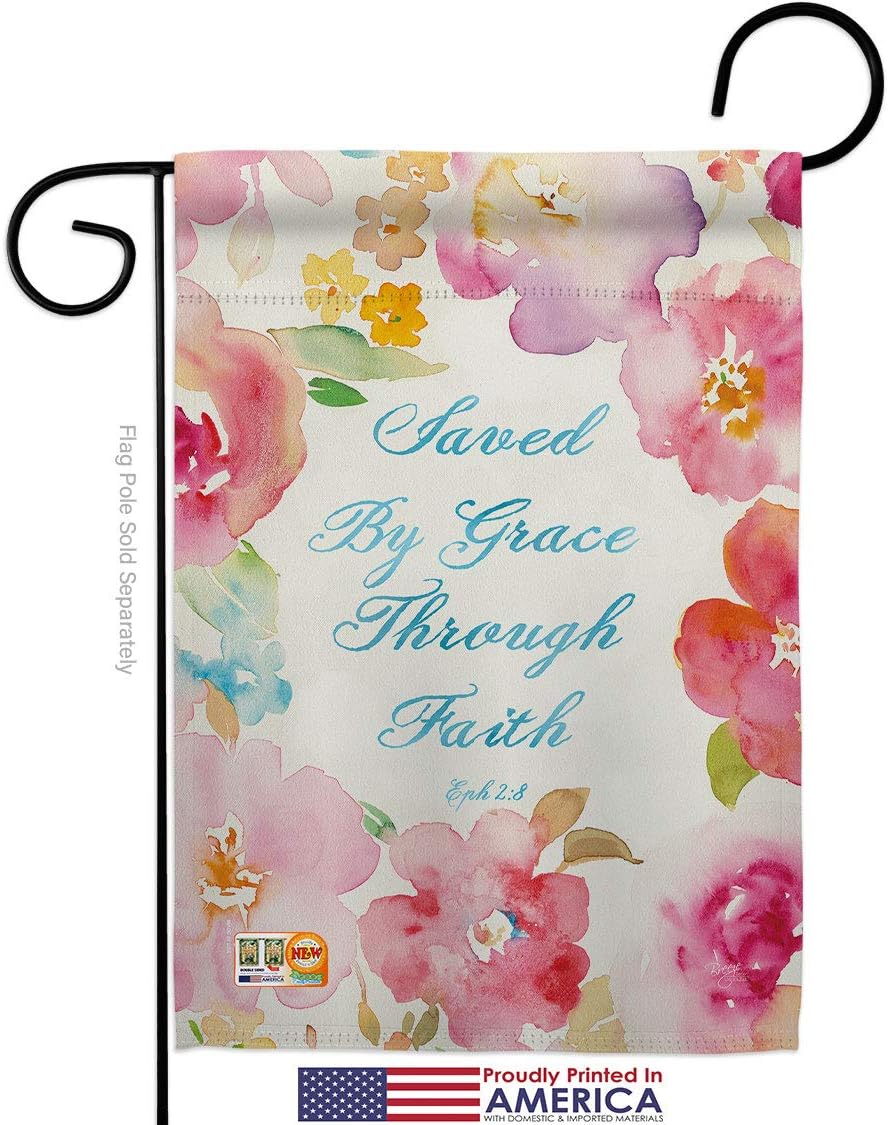 Saved by Grace Garden Flag Set Wall Holder Religious Bible Verses Bless Faith Thank Hope Pray Christian Religion Small Decorative Gift Yard House Banner Made In USA 13 X 18.5
