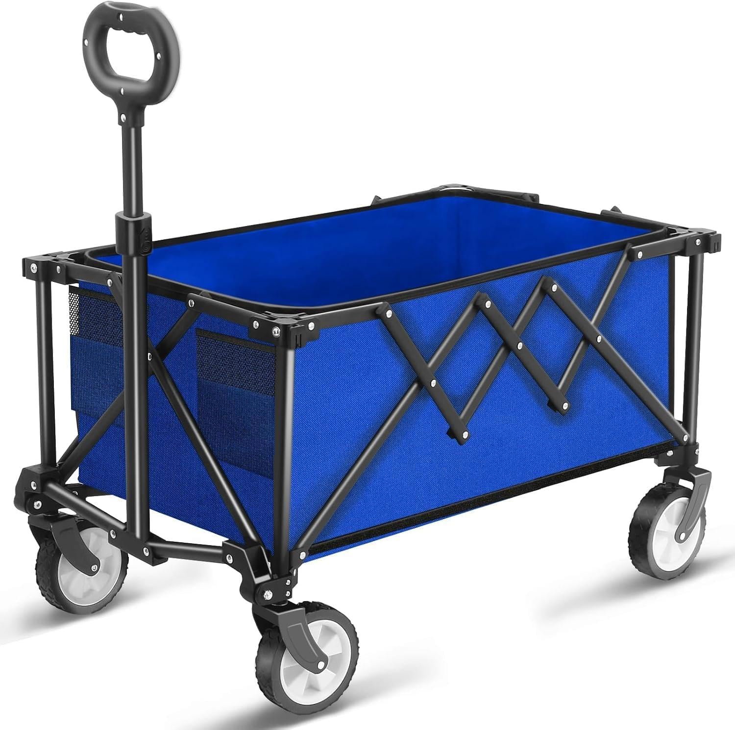 Folding Wagon, Folding Cart 100L All-Terrain Multicolor Adjustable Cover Picnic Camping Shopping Garden(Blue)
