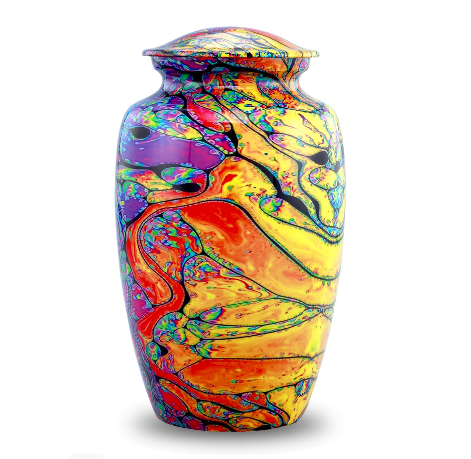 Modern Print Urn - Colorful Cremation Urns - Rainbow Tie Dye Urn - Colors of Life Tie-Dye Urns for Men and Women - Full Size Funeral and Memorial Urns for Human Ashes with Velvet Bag (Large)