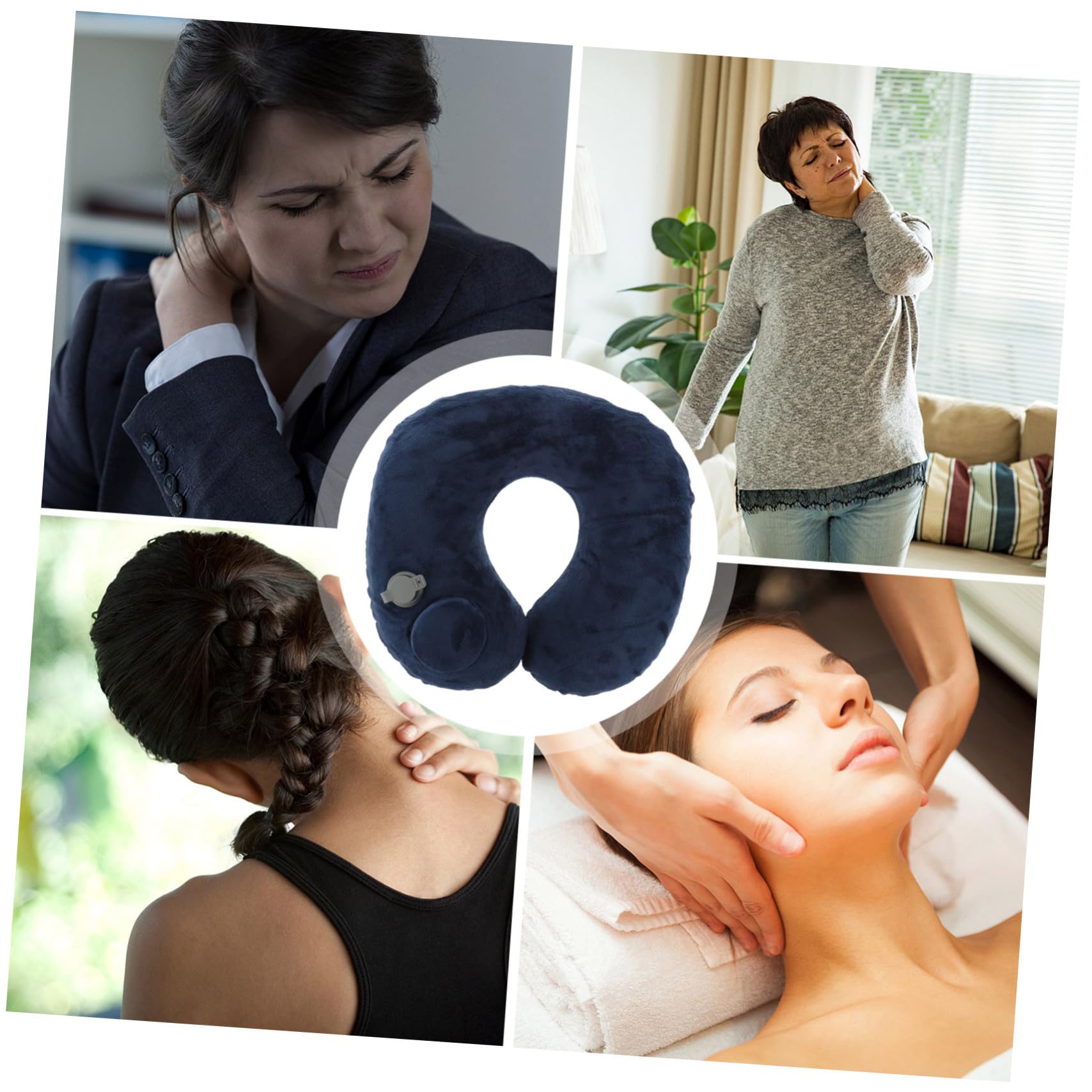 Almohada Inflable Cuello Forma Almohada de Viaje para Aviones Autobuses Trenes Hogar U Oficina Cervical Inflable Flocada Cómoda