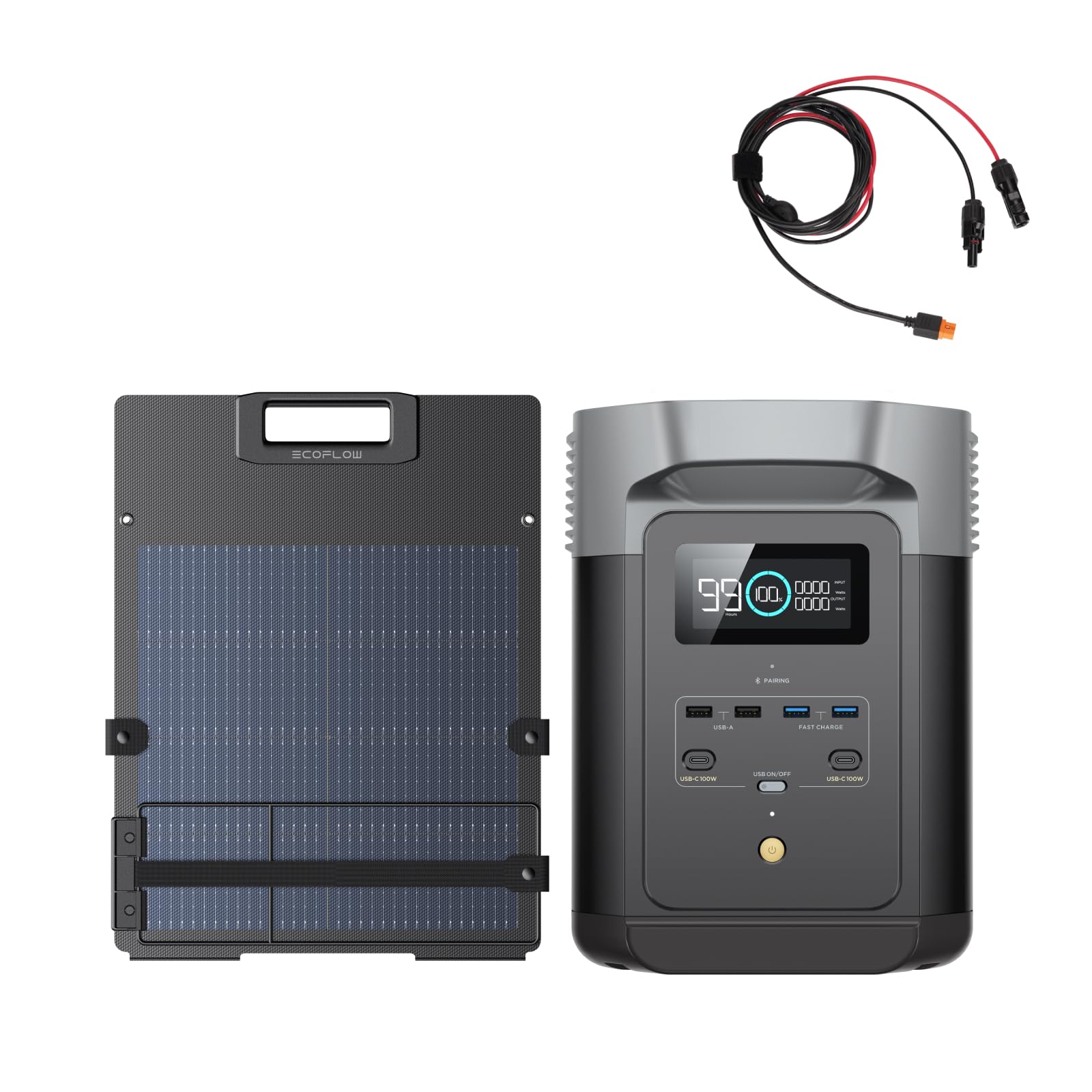 Ef Ecoflow Green Ecoflow Delta 2 Portable Power Station & 110W Solar Panel With Xt60i Cable, 1-3Kwh Expandable Capacity, Lfp Battery, Fast Charging, Solar Generator For Backup Power, Camping & Rvs
