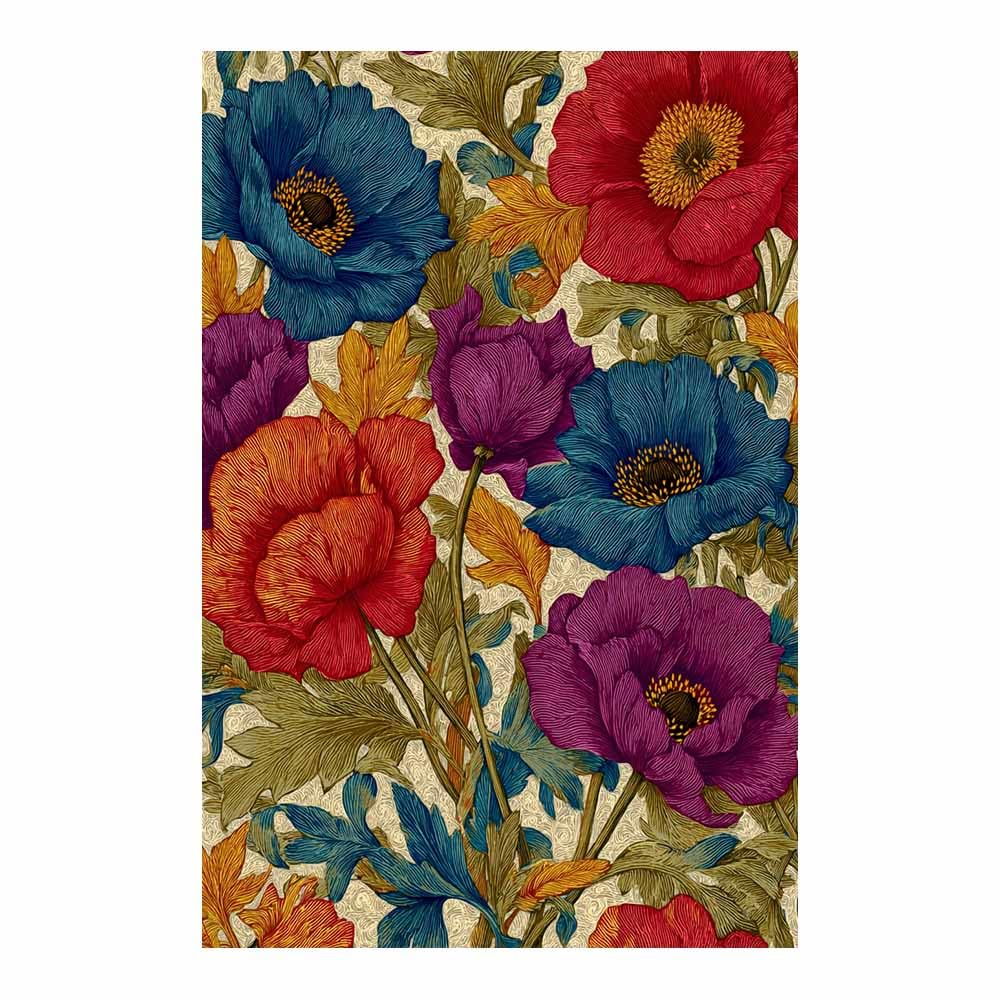 Xeniou Multicolor Flowers Canvas Vintage Poppy Print Canvas Wall Art, For Bedroom Bathroom Living Room Home Wall Decor(Multicolor)-70X100cm Unframed