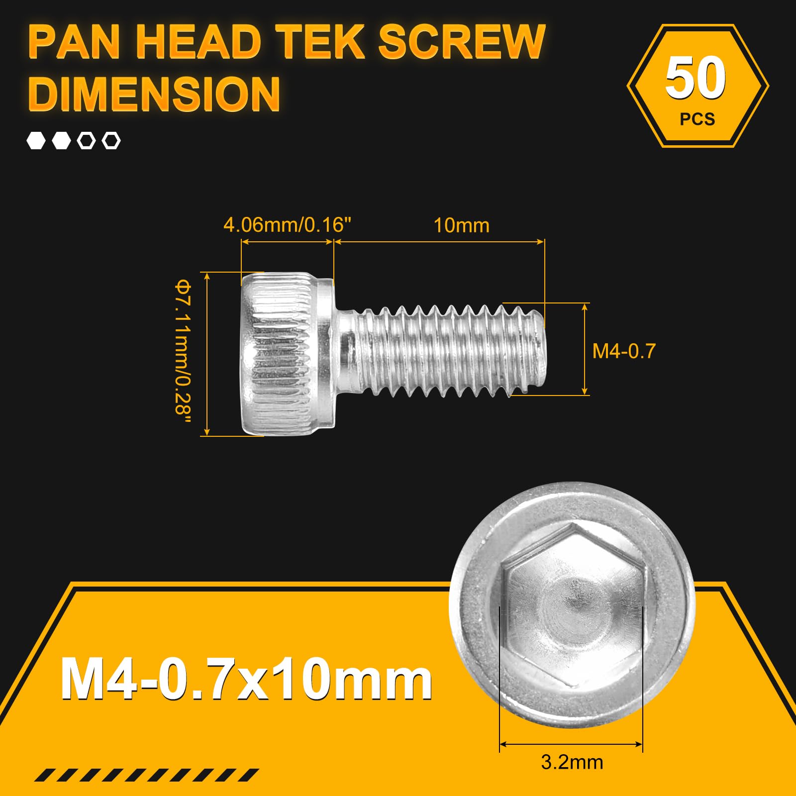DTGN M4-0.7x10 Socket Head Cap Screws Bolts, 50Pack, Good for Road Bicycle Mountain Bike, Auto, Motorcycle - Image 2