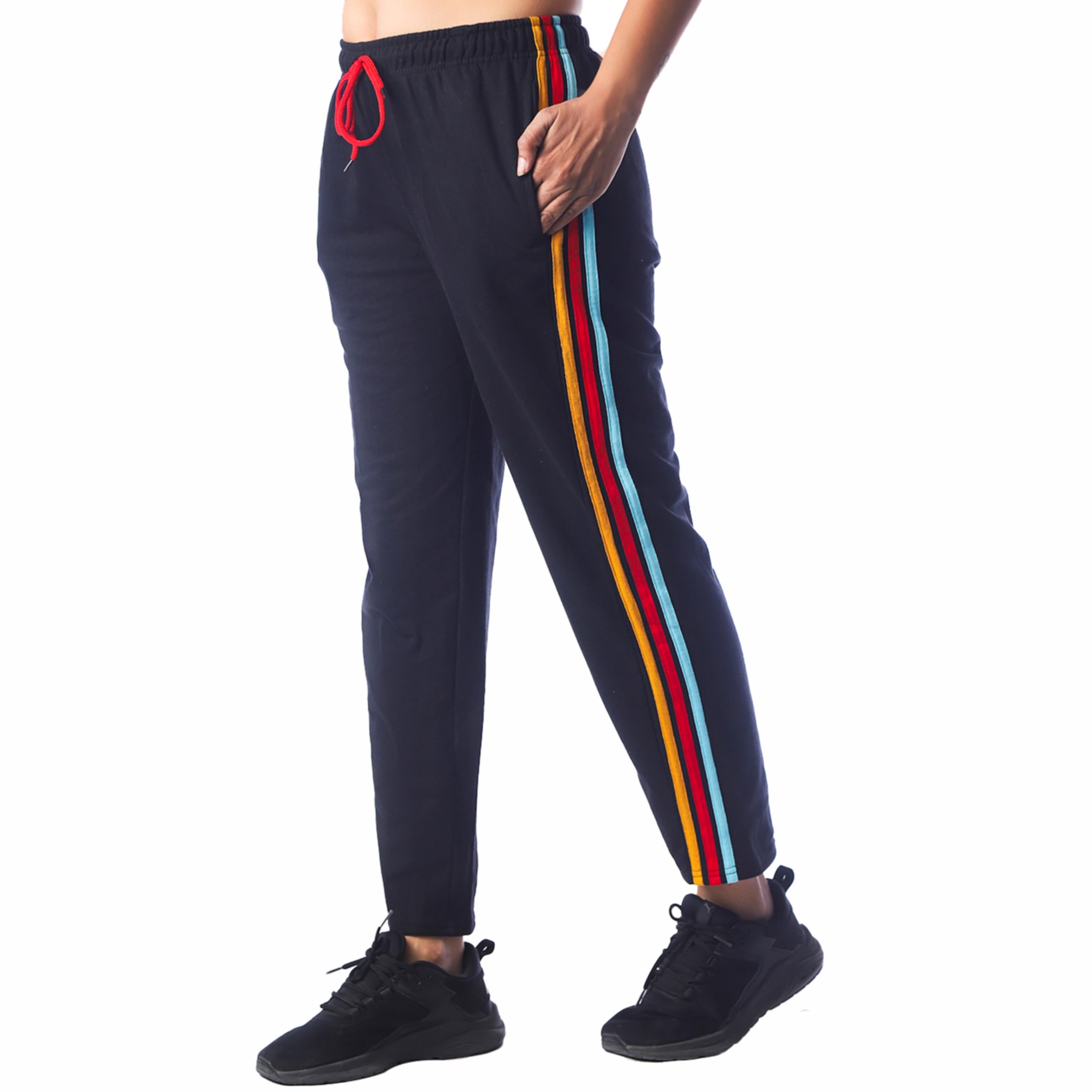 london hills Women's Cotton Blend Regular Fit Joggers Track Pants for Women Striped Track Pants-picture-29
