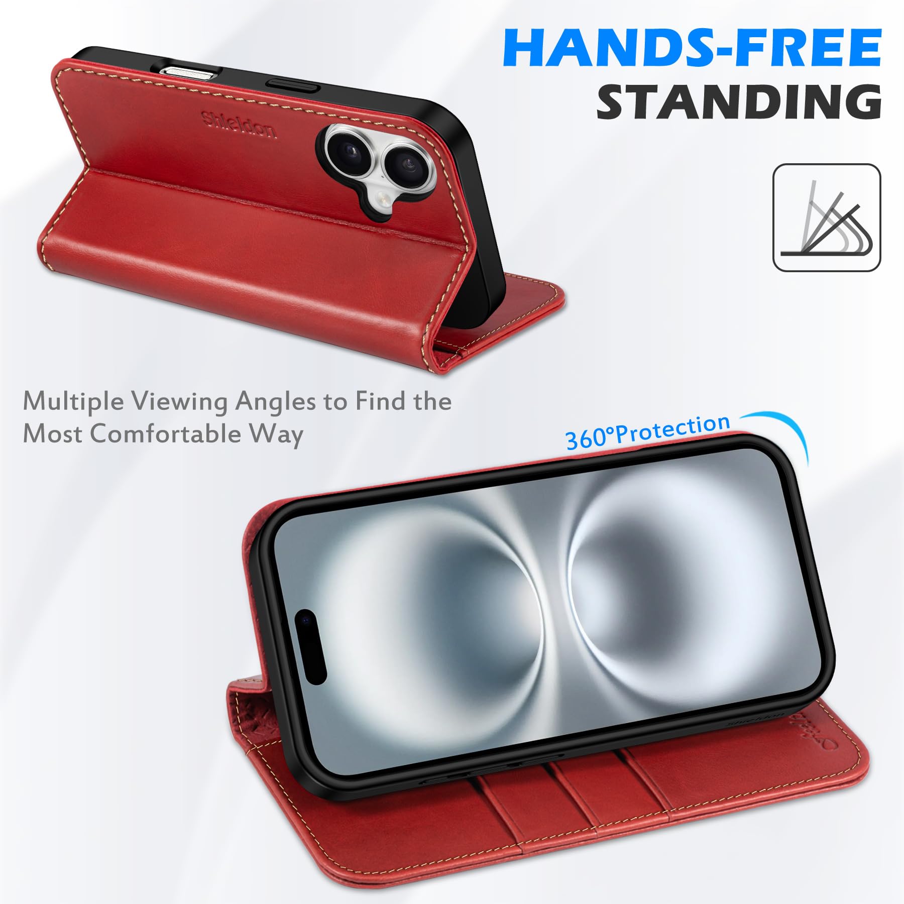 Custodia A Portafoglio In Vera Pelle Per IPhone 16 (6,1") Con Slot E Doppia Chiusura Magnetica, Antiurto