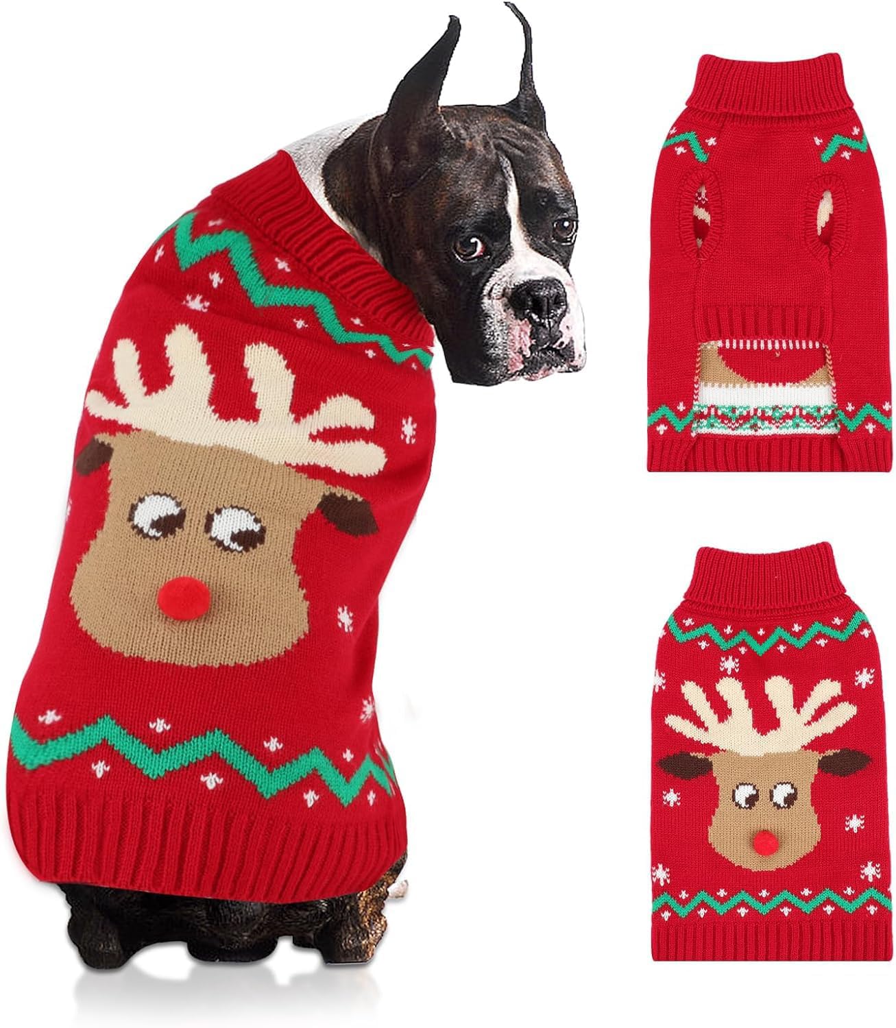 HYLYUN Dog Christmas Jumpers, Reindeer Snowflake Christmas Dog Sweaters Pullover, Classic Turtleneck Dog jumper for Medium Dogs(3XL)