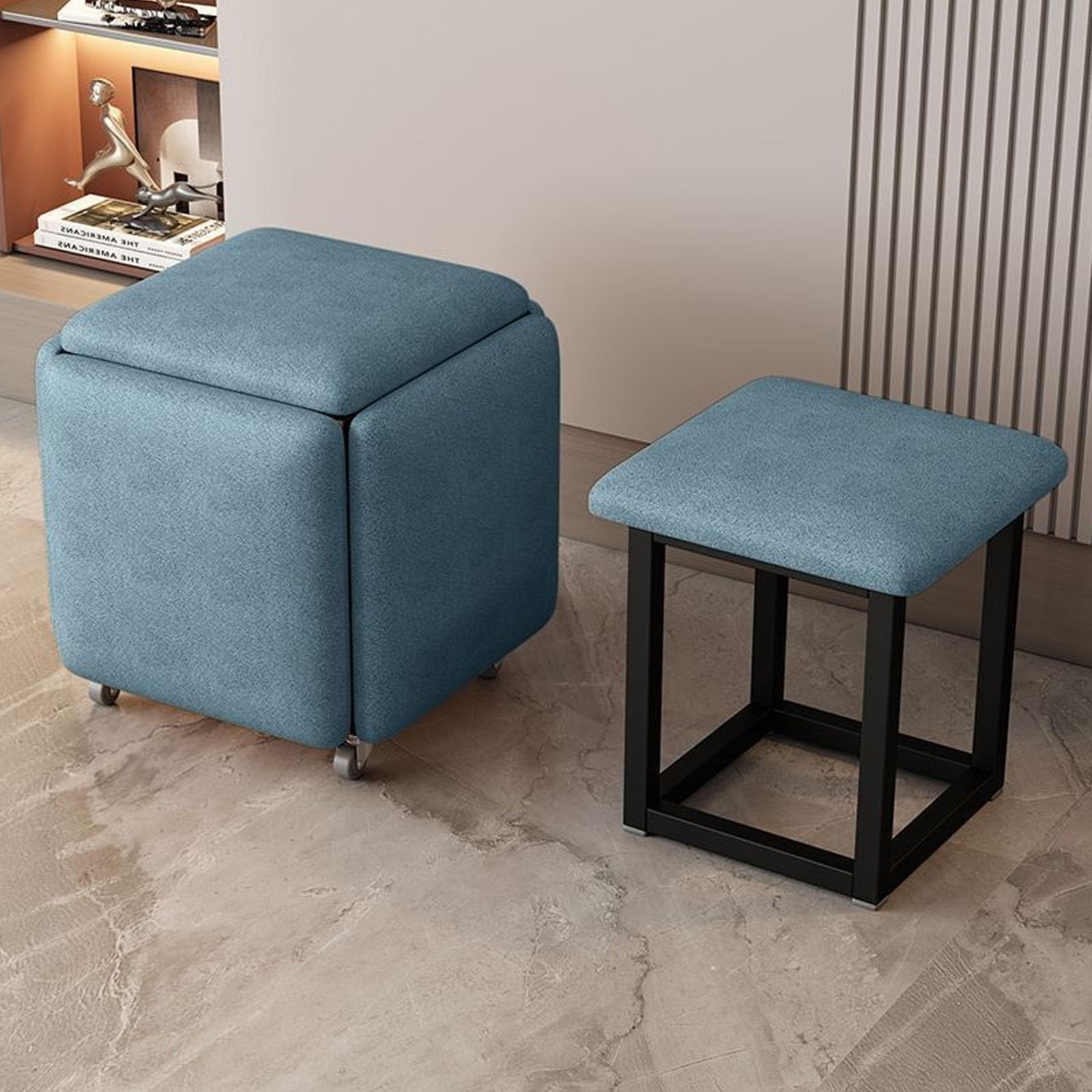 Sgabello 5 in 1, impilabile, per interni, salvaspazio, elegante e multifunzione (D, 45 x 45 cm)