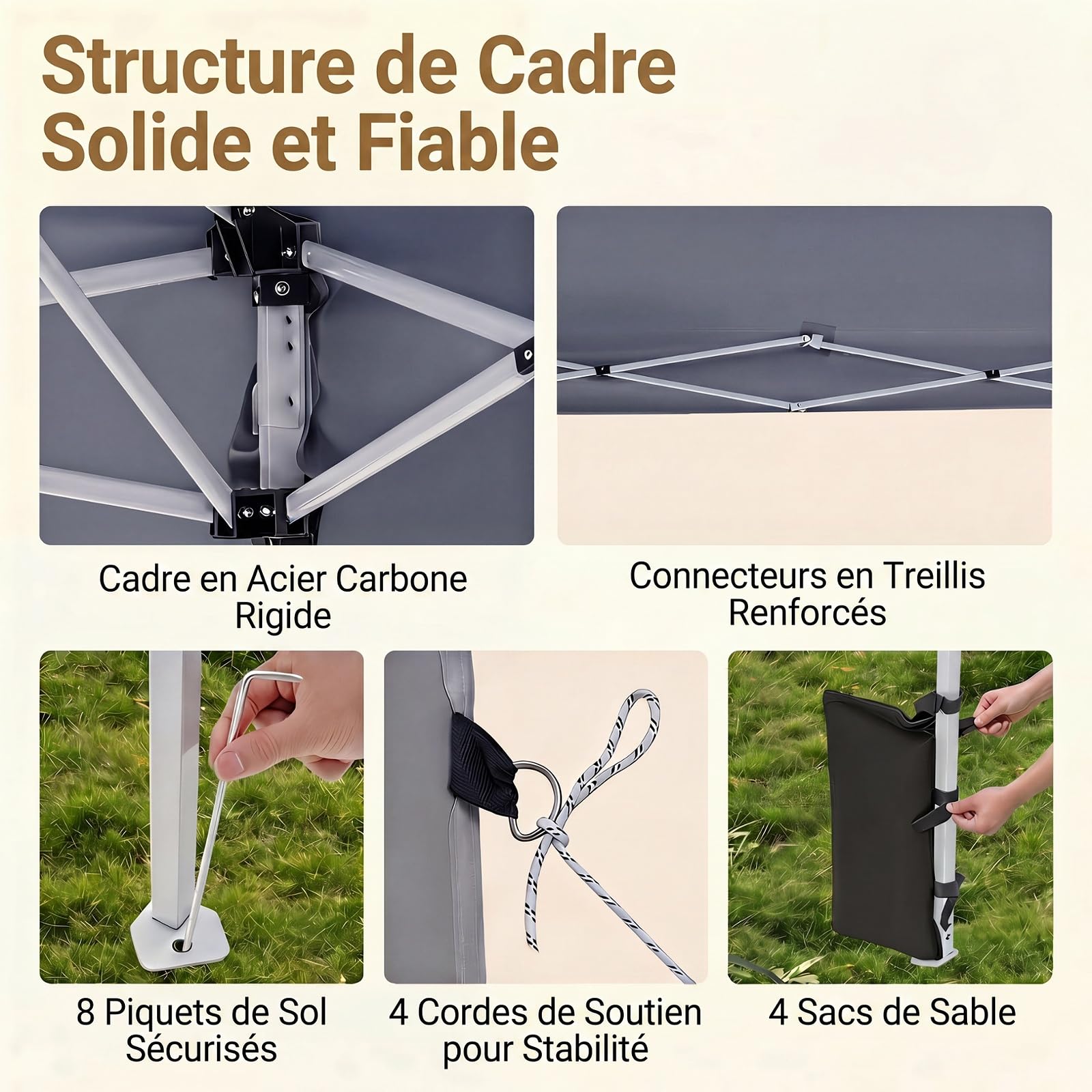 RELAX4LIFE Tonnelle Pliante 3x3 Imperméable, Barnum Pliant Facile à Monter, Protection Solaire UPF50+, Tissu Oxford Argenté, Cadre Métallque, Sac Inclus, Gazebo 3x3 pour Terrasse Marché Camping (Gris)