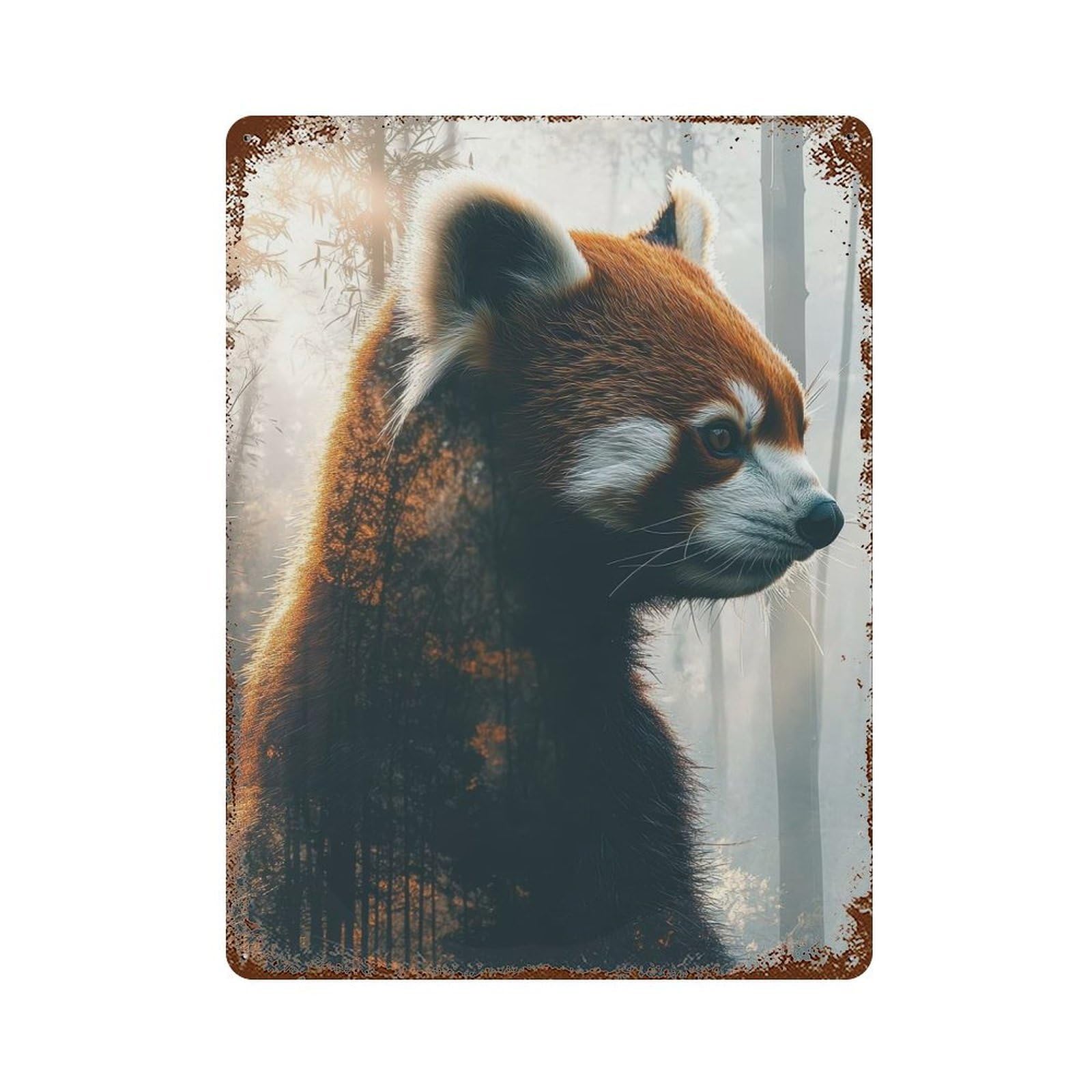 Red Panda in Forest Vintage Metal Tin Sign 15.7"x11.8", for Cafe, Home Bar And Lounge Decor, Vintage Wall Decor