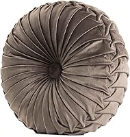 Vista 18 de Almohada redonda de terciopelo de 15 x 15 pulgadas, plisada, redonda, rellena de calabaza, para el hogar, para sofá, silla, cama, suelo de Verde