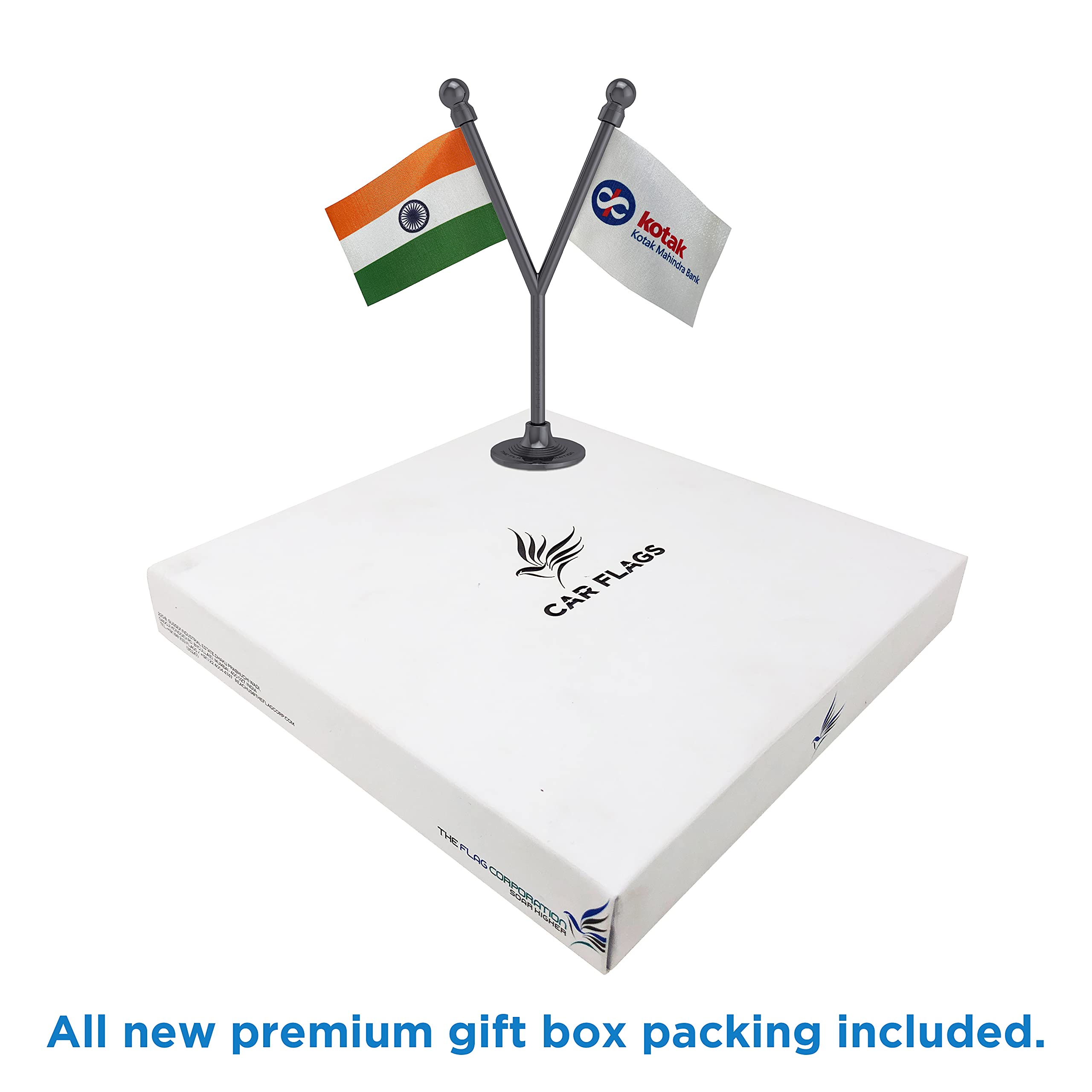 The Flag Corporation India & Kotak Mahindra Bank Car Dashboard Flag 2in x 3in with A Plastic Dark Knight Grey Base 3