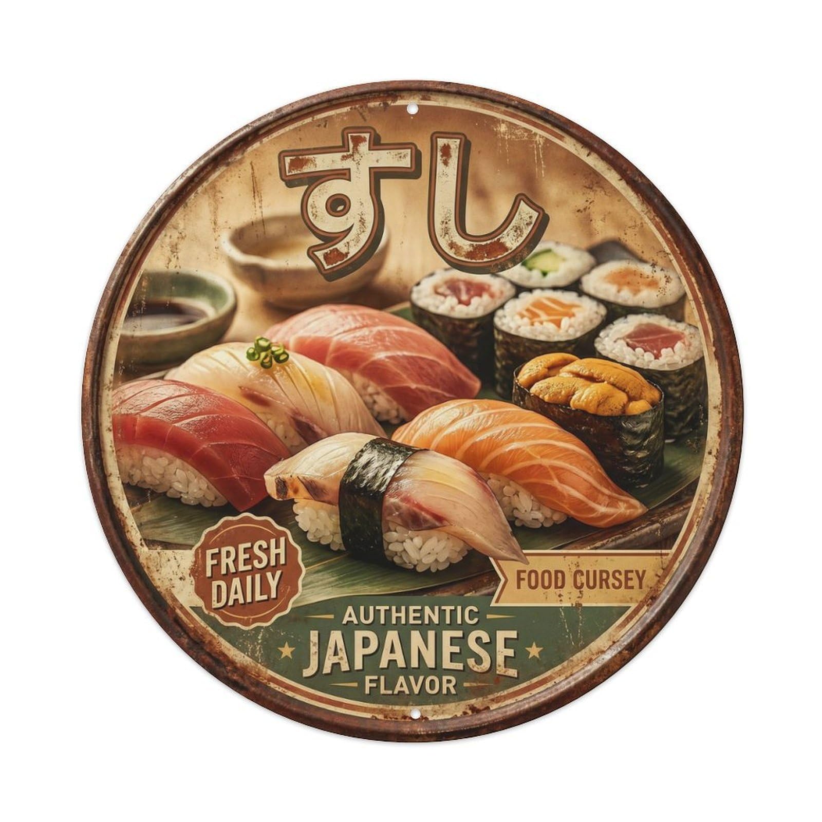 Cxhjca 8X8inch(20X20cm) Roadside Diner Japanese Sushi Seafood Restaurant Maki Metal Tin Sign