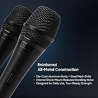 Vista 5 de Bowens Paquete de 2 micrófonos dinámicos: micrófonos XLR de mano con cable con cables de 15 pies, micrófonos vocales profesionales para cantar