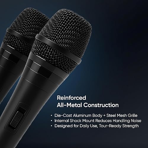 Miniatura 5 de Bowens Paquete de 2 micrófonos dinámicos micrófonos XLR de mano con cable con cables de 15 pies, micrófonos vocales profesionales para cantar,