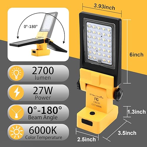 Miniatura 2 de Luces de trabajo LED inalámbricas para batería Dewalt de 18 V20 V, luces de inundación de 27 W y 2700 lúmenes, luz de trabajo debajo del capó con