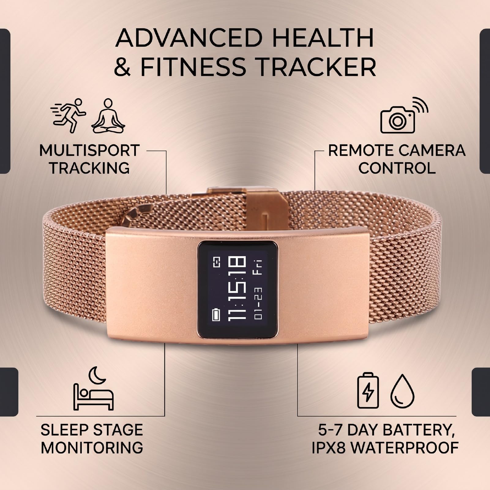 Topiky Bracelet connecté Intelligent pour Femme Homme, Tracker Fitness | Tracker d'activité étanche IPX8, Bluetooth 5.3, Contrôle par Application, Suivi de santé et Fitness avec Multiples Modes
