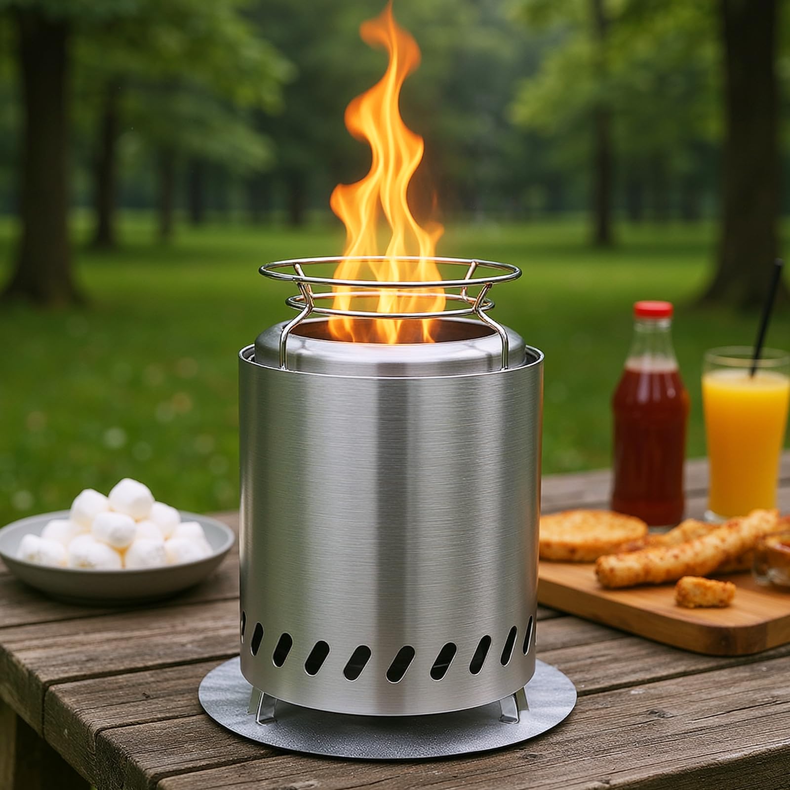 Smokeless 18cm Tabletop Fire Pit, Stainless Steel Smokeless Portable Stove for Camping Outdoor & Patio Wood or Pellet Fueled with Carrying Bag & two Mini Sticks (7Inches) - 1