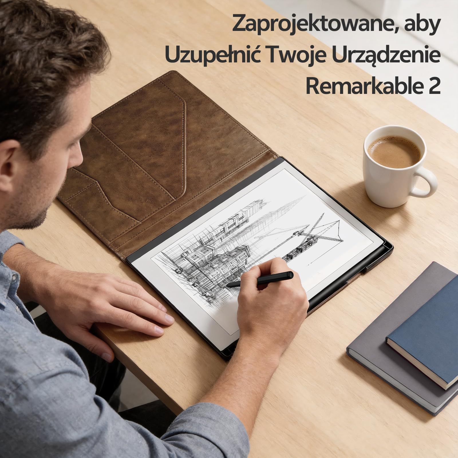 ZSPEED Etui ze Skóry PU na Tablet Remarkable 2 10,3 Cala (2020) - Etui Ochronne z Klapką i Uchwytem na Długopis, Zintegrowana Przegródka na Karty, Magnetyczne Mocowanie (Brązowe)