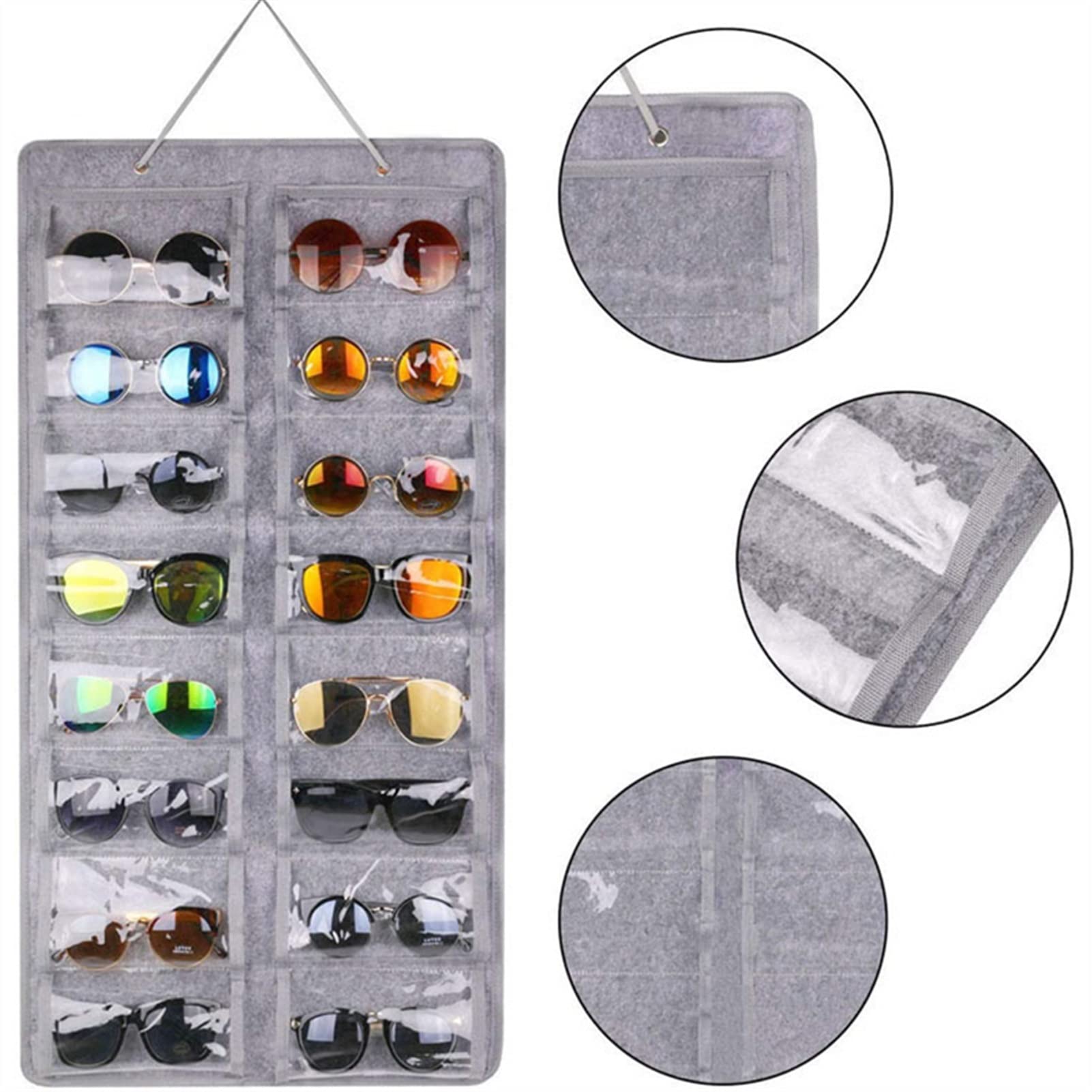 GLigeT Brillenständer 16 Slots Sonnenbrille Organizer Hängende Wand Brille Halter Lagerung Display Pocket Wall Stand Organizer Holder Sonnenbrillenständer(Dark Gray)