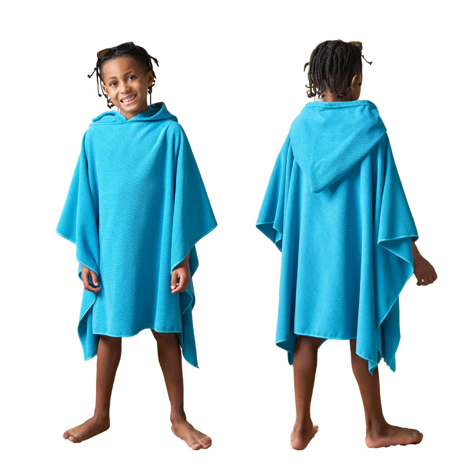 Brentfords Kids Swim Changing Robe, Soft Absorbent Oversized Hooded Towel Poncho for Beach Pool Travel Children Bath Towels Quick Dry Lightweight Swimming Towels, Sea Blue
