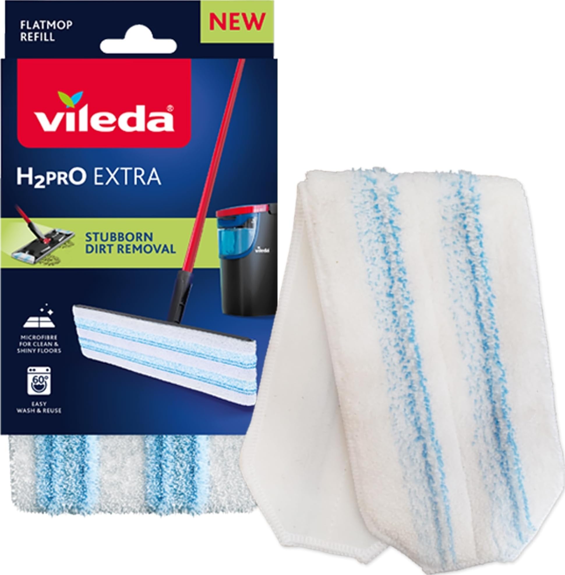 Vileda H2PrO Flat Mop Head Refill Microfibre Pack for Stubborn Dirt Removal