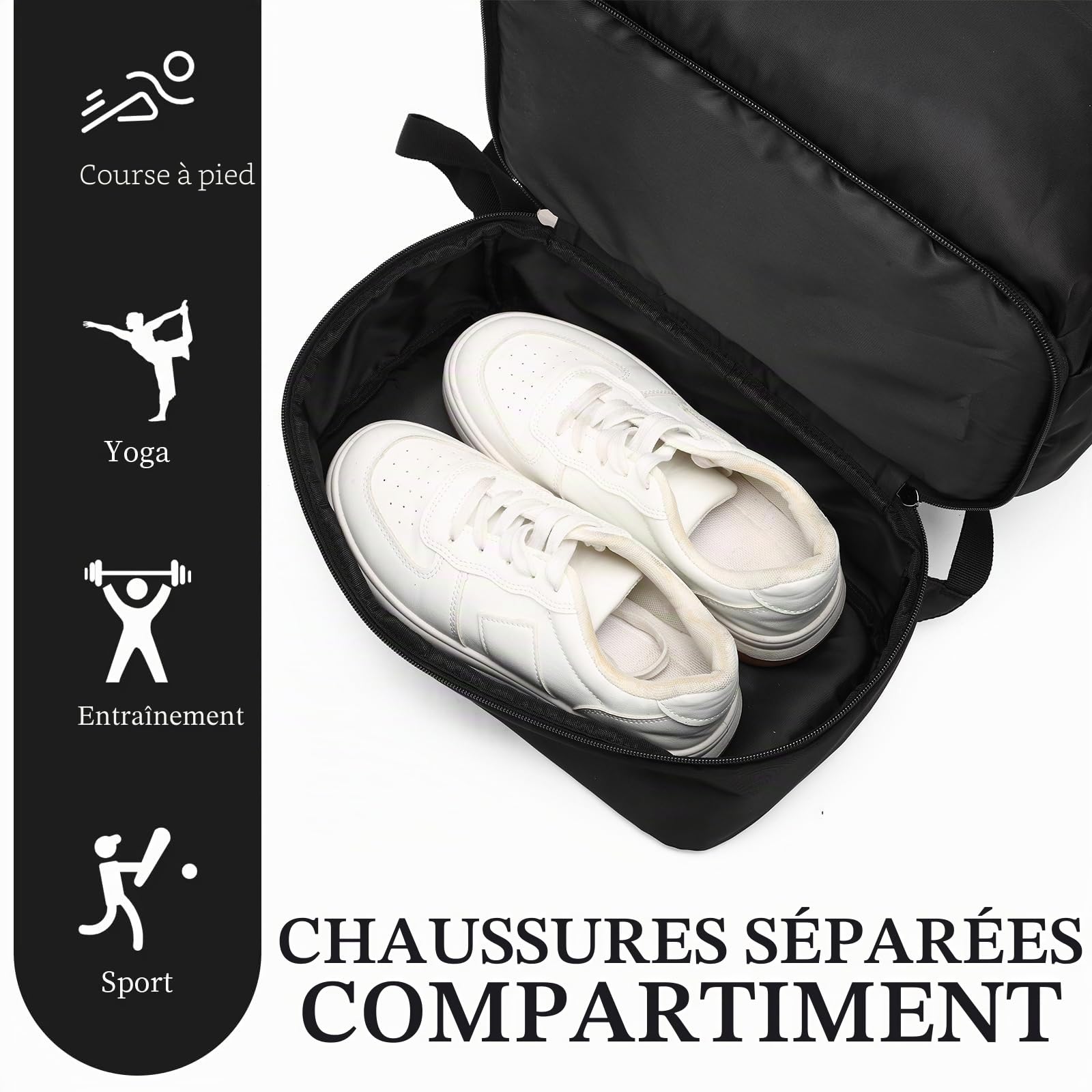 seyfocnia Sac à dos de sport pour homme, sac à dos de voyage imperméable avec compartiment pour chaussures, léger, sac de sport pour la salle de gym, Dark Black, 51 cm