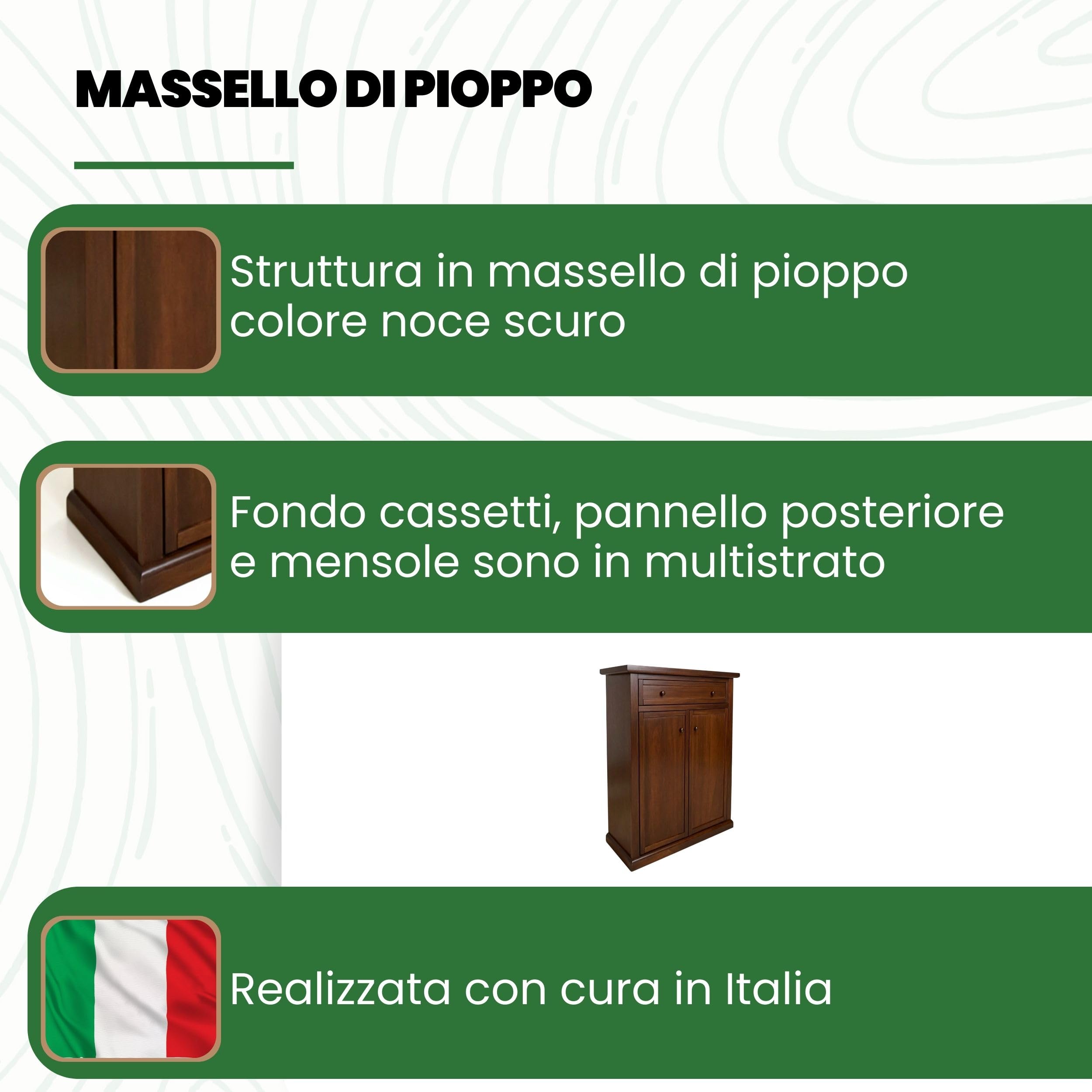 Mar.c.a. Design - Scarpiera Armadio Arte Povera 2 Ante 1 Cassetto - Scarpiera in Legno 87x40x110 cm - Made in Italy