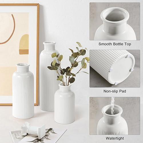 Miniatura 5 de Juego de 3 jarrones pequeños de cerámica blanca, estilo bohemio, moderno, decoración de habitación, decoración de granja, jarrones para tu cocina,