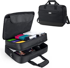 CURMIO MTG Card Bag Compatible with Magic The Gathering Cards, Black | MTG Case for Cards Against Humanity or Other Card Games, 5 Removable Dividers, Back Luggage Strap, Large Capacity