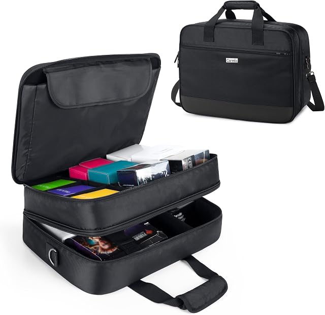 CURMIO MTG Card Bag Compatible with Magic The Gathering Cards, Black | MTG Case for Cards Against Humanity or Other Card Games, 5 Removable Dividers, Back Luggage Strap, Large Capacity