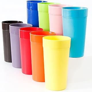 Youngever 18 Pack Unbreakable Plastic Tumblers 600ml, Unbreakable Plastic Drinking Glasses, Plastic Cups, set of 18 in 9 colors