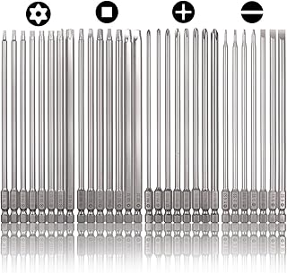 30 Pcs Long Magnetic Screwdriver Bit Set 4 Inch, Mixiflor 1/4 Inch Hex Shank S2 Steel Magnetic 4 Inch Long Drill Bits with Storage Box(Slotted+Cross+Square +Torx)