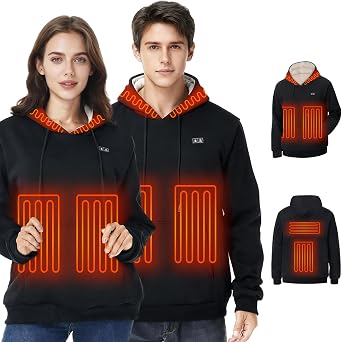 Heated Hoodie for Men Women,Pullover Heated Sweatshirt with 6 Heating Zones and 7.4V Battery Pack