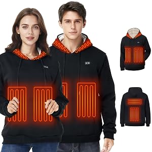 Heated Hoodie for Men Women Pullover Heated Sweatshirt with 6 Heating Zones and 7 4V Battery Pack
