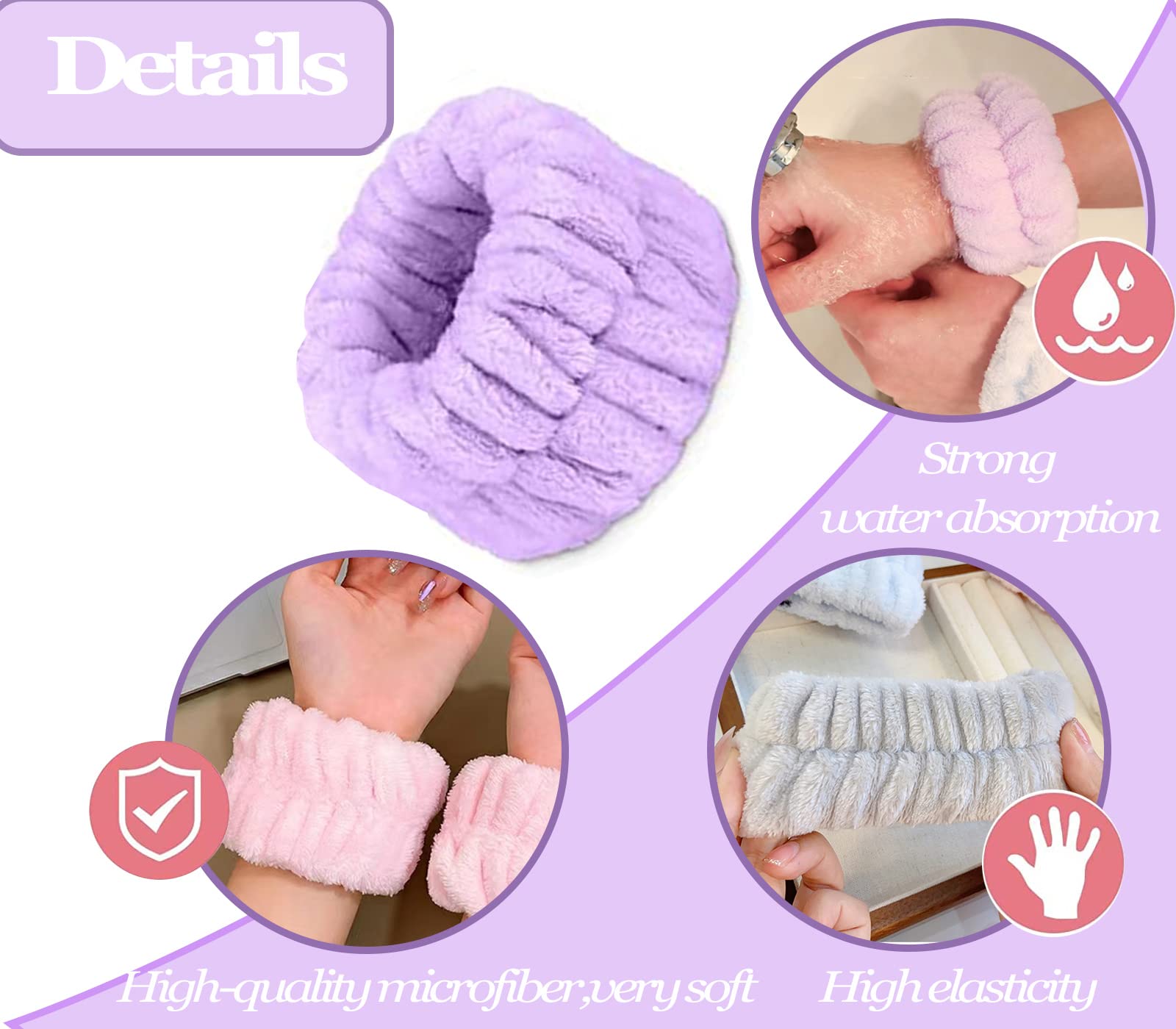 4 Paar Mikrofaser-Gesichtswasch-Armbänder – Weich, Elastisch, Saugfähig Für Hautpflege, Yoga & Training