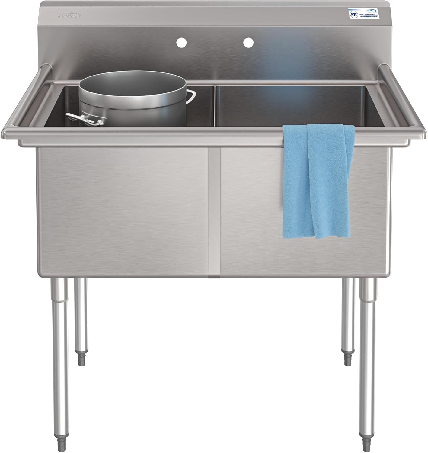 KoolMore 42 in. 18-Gauge 2-Compartment Commercial Sink with Backsplash, Bowl Dimensions 18"x18"x14" in Stainless-Steel (KM-SB181814-N3)