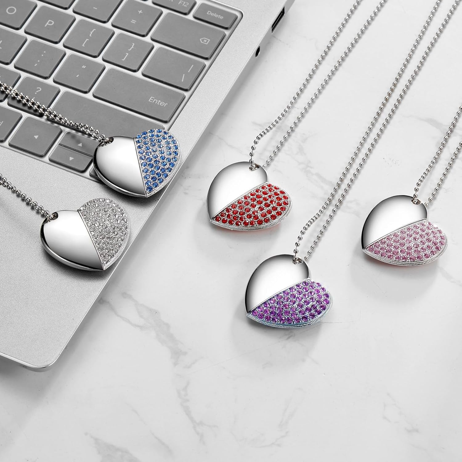 chiavette USB da 128 GB, impermeabili, con diamante a cuore, ad alta velocità, USB 3.0, 5 pezzi di tipo mix