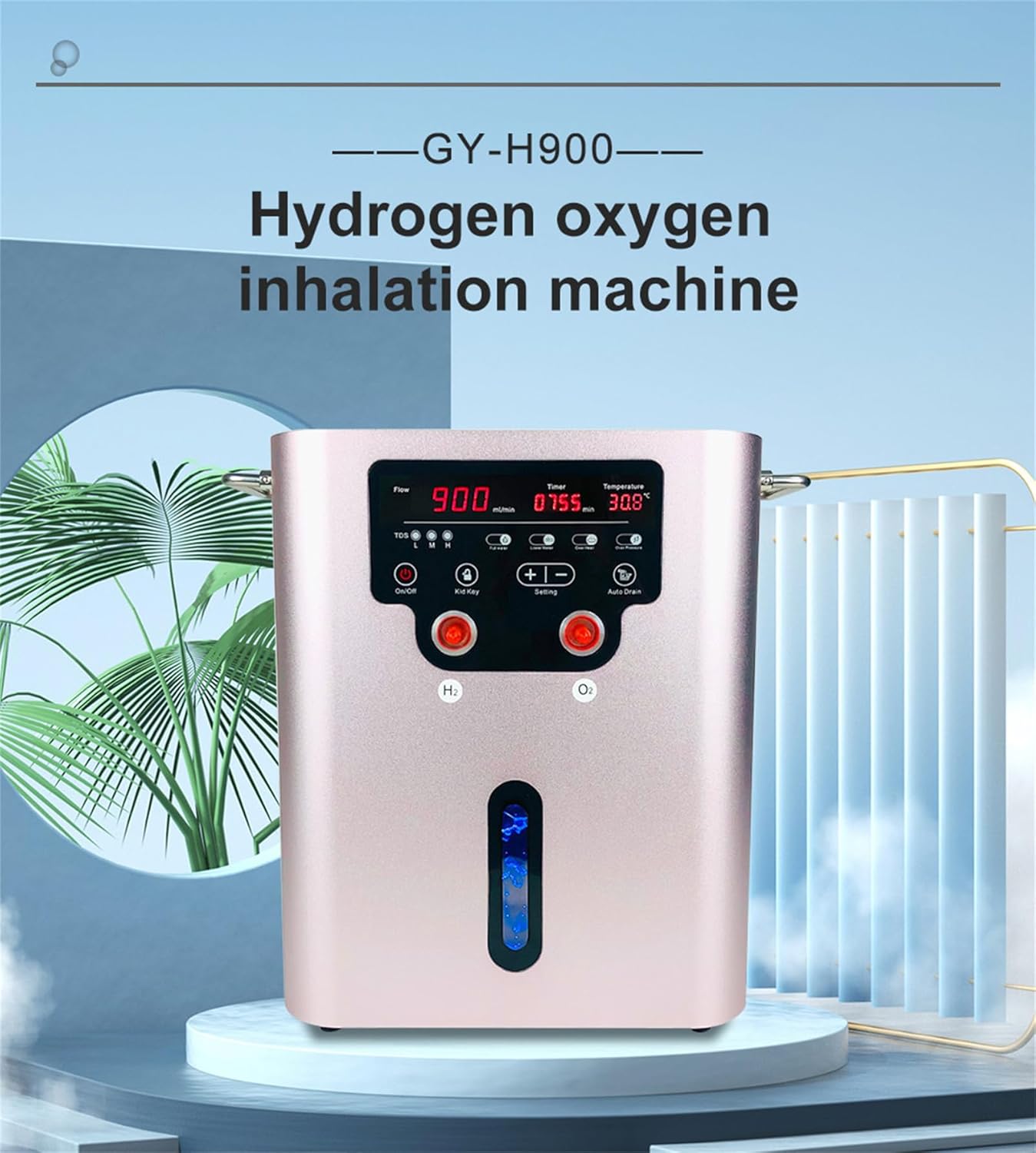 Hydrogen Inhalation Therapy Devices, HO-Separated 900ml/min Hydrogen Water Generator, 99.99% High Purity H2 Inhaler, SPE PEM Water Ionizer