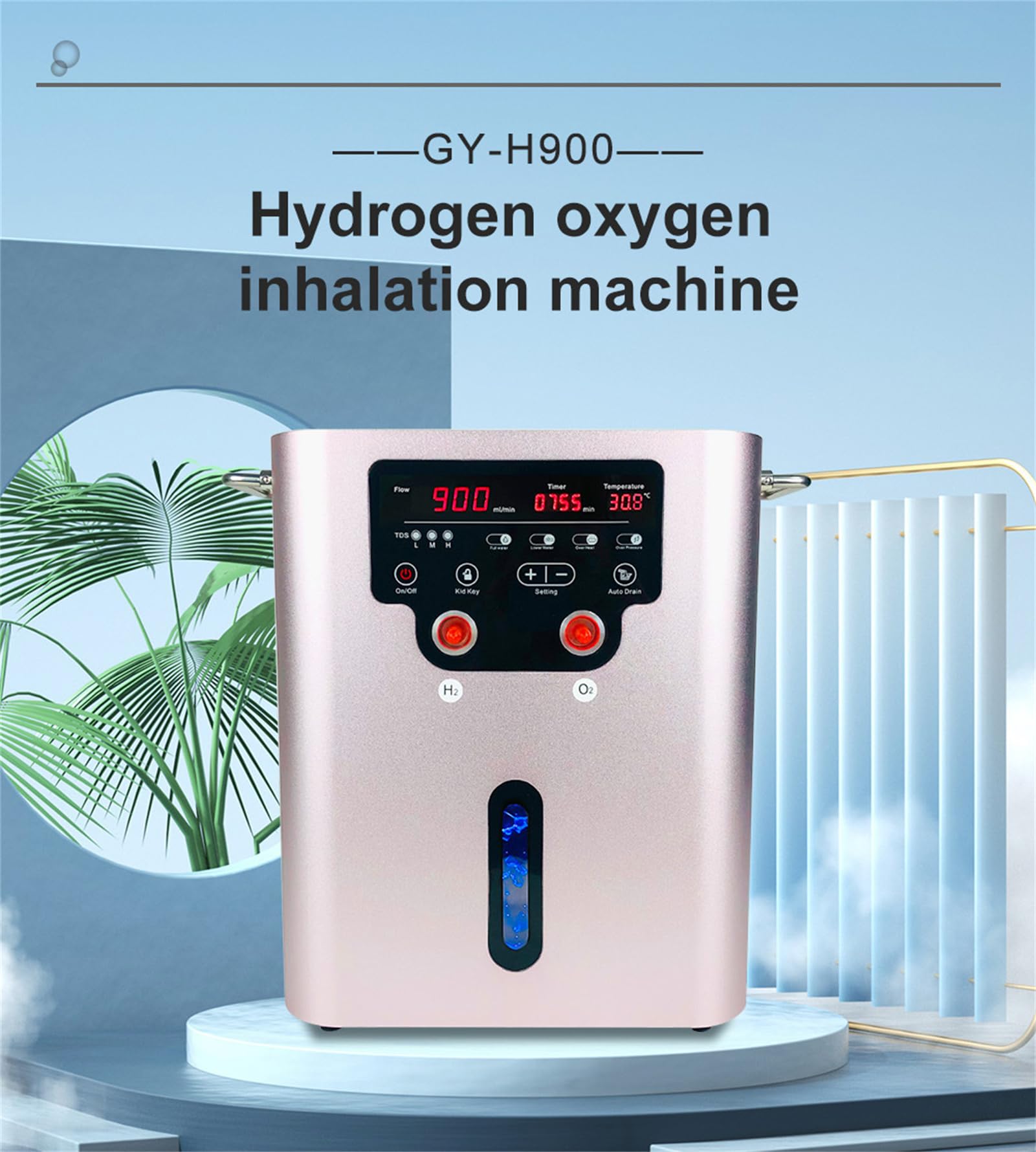 99,99% inhalator H2 o wysokiej czystości, oddzielony HO, 900 ml/min, generator wody do inhalacji wodorowej, jonizator wody SPE PEM