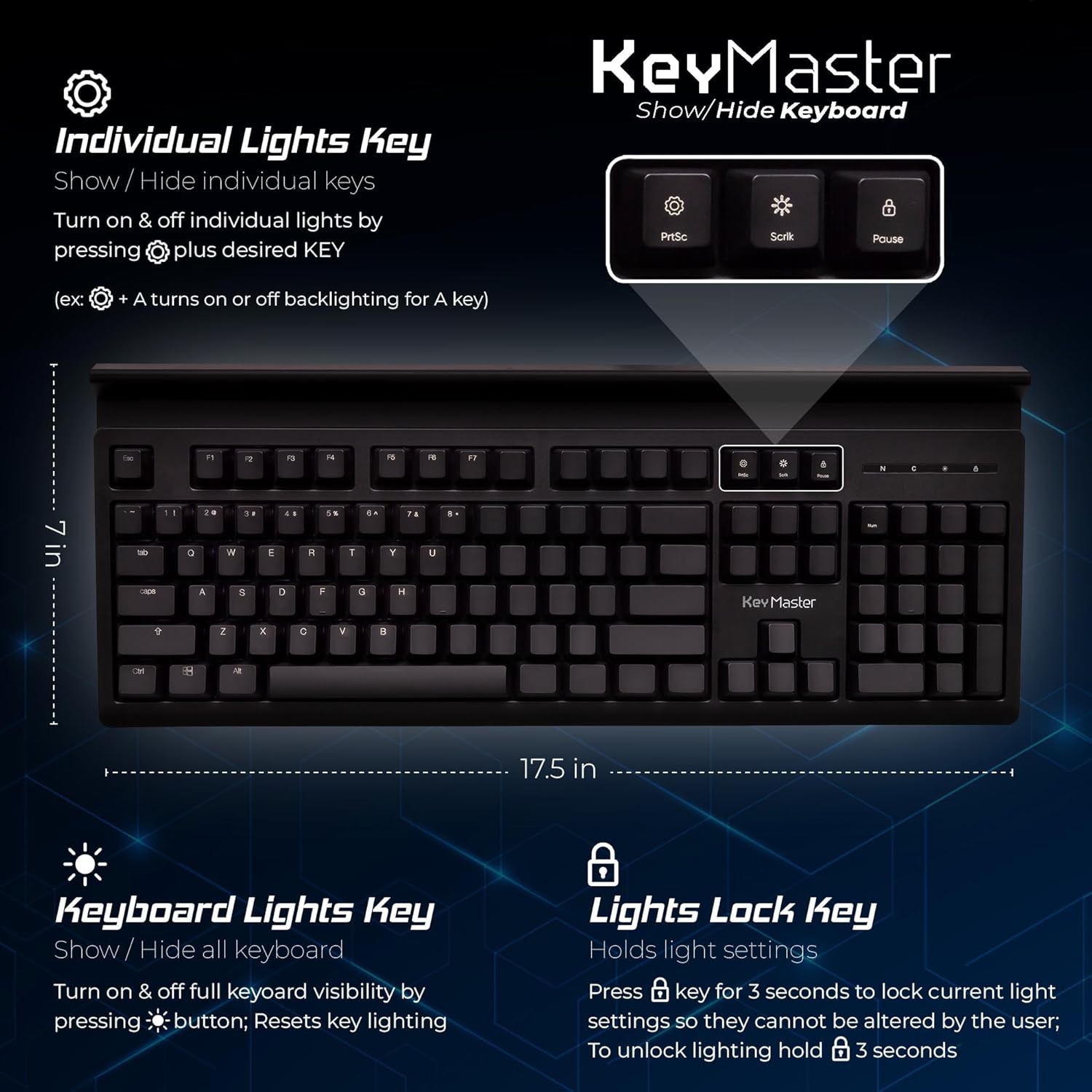 Blank or Visible Keys | Mechanical Wired PC Keyboard for Home, Office, Gaming | Shine Through Keycaps with Custom Key Lighting | Backlit White LED with Show/Hide Light Up Keys | Silent Linear Switches