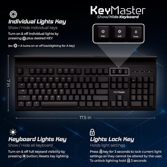 Blank or Visible Keys | Mechanical Wired PC Keyboard for Home, Office, Gaming | Shine Through Keycaps with Custom Key Lighting | Backlit White LED with Show/Hide Light Up Keys | Silent Linear Switches