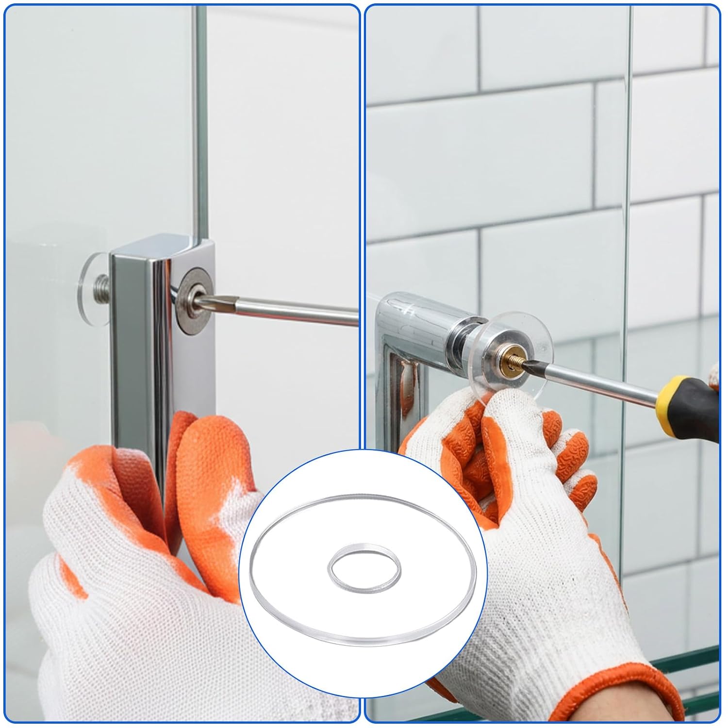 Yuanchu 100 Pcs M6 Clear Plastic Washers Flat, PVC Shower Door Handle Washers 6mm ID 20mm OD 1mm Thick Transparent Gasket for Glass Shower Door Handle Towel Bars Standoff Cap Assemblies