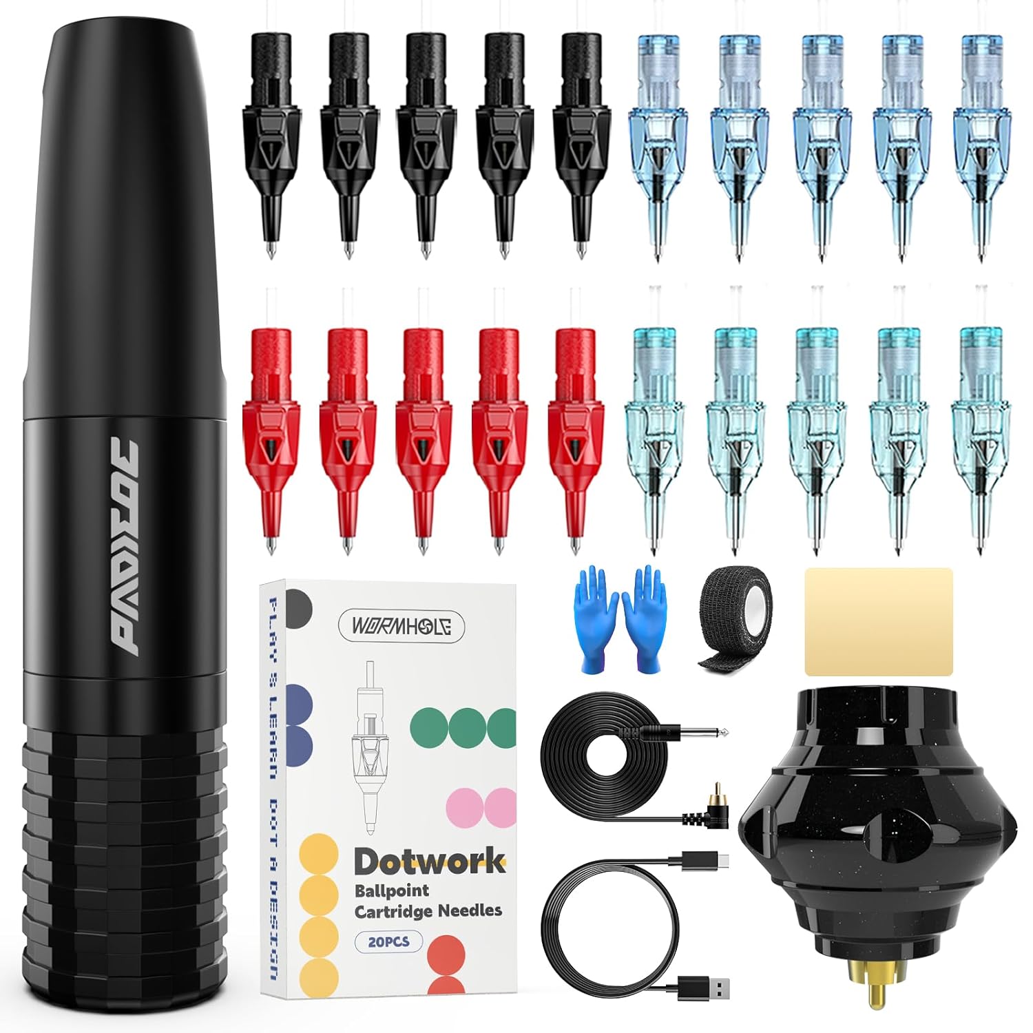 Padieoe Tattoo Gun Kit Ballpoint Pen Cartridge Needles